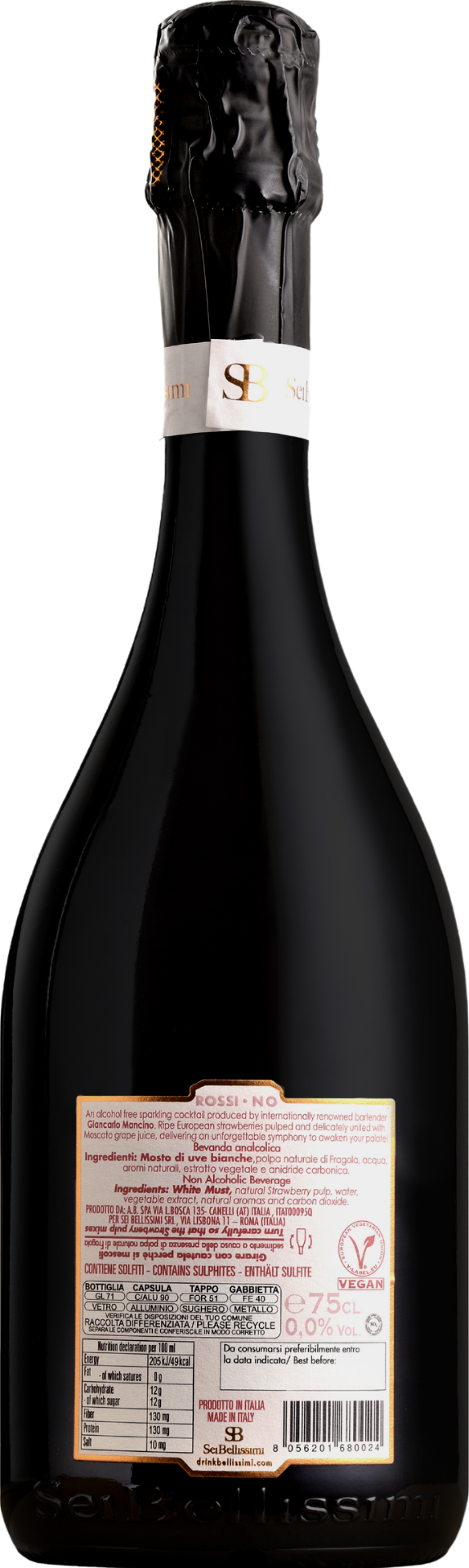 Sei Bellissimi Rossino Non-Alcoholic Sparkling Wine, 75cl