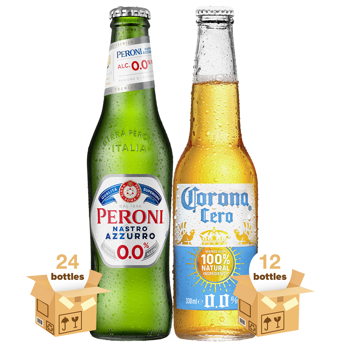 Peroni Nastro Azzurro 0.0% & Corona Cero, 36x33cl