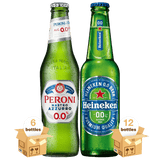 Peroni Nastro Azzurro 0.0% & Heineken 0.0%, 18x33cl