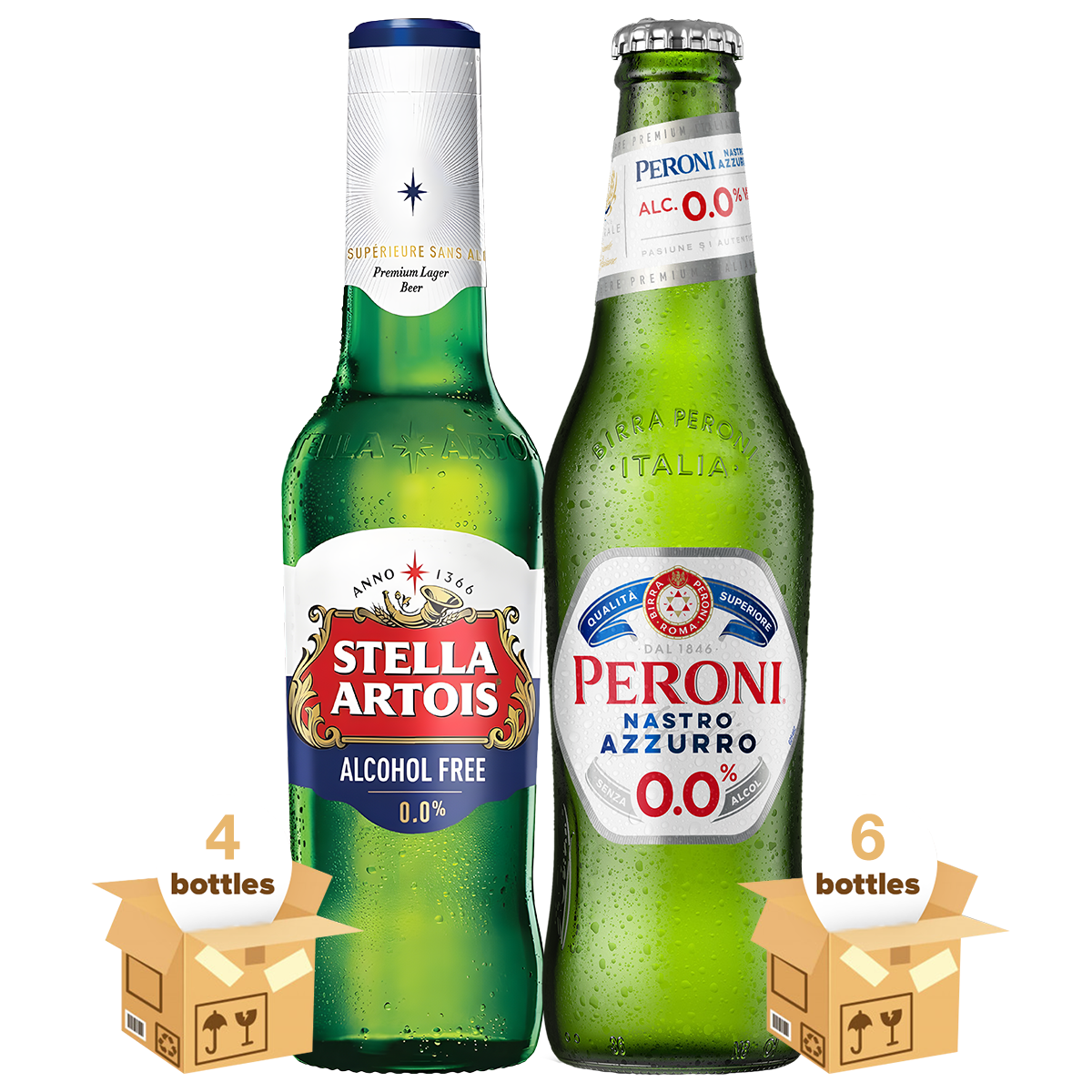 Peroni Nastro Azzurro 0.0% & Stella Artois 0.0%, 10x33cl