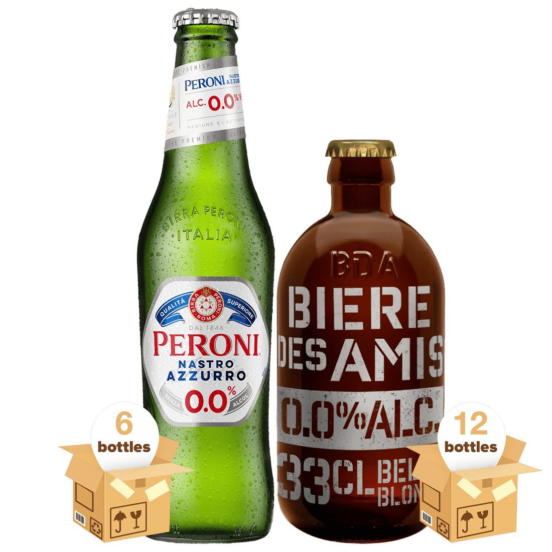 Peroni Nastro Azzurro 0.0% &amp; Bière Des Amis 0.0%, 18x33cl