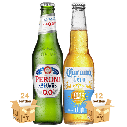 Peroni Nastro Azzurro 0.0% &amp; Corona Cero, 36x33cl