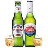 Peroni Nastro Azzurro 0.0% & Stella Artois 0.0%, 18x33cl