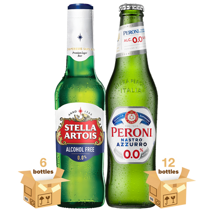 Peroni Nastro Azzurro 0.0% &amp; Stella Artois 0.0%, 18x33cl