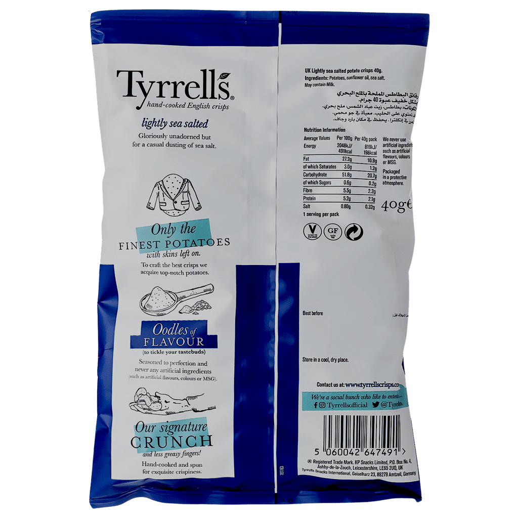 Tyrrell's Lightly Sea Salted Crisps 1x40 gm