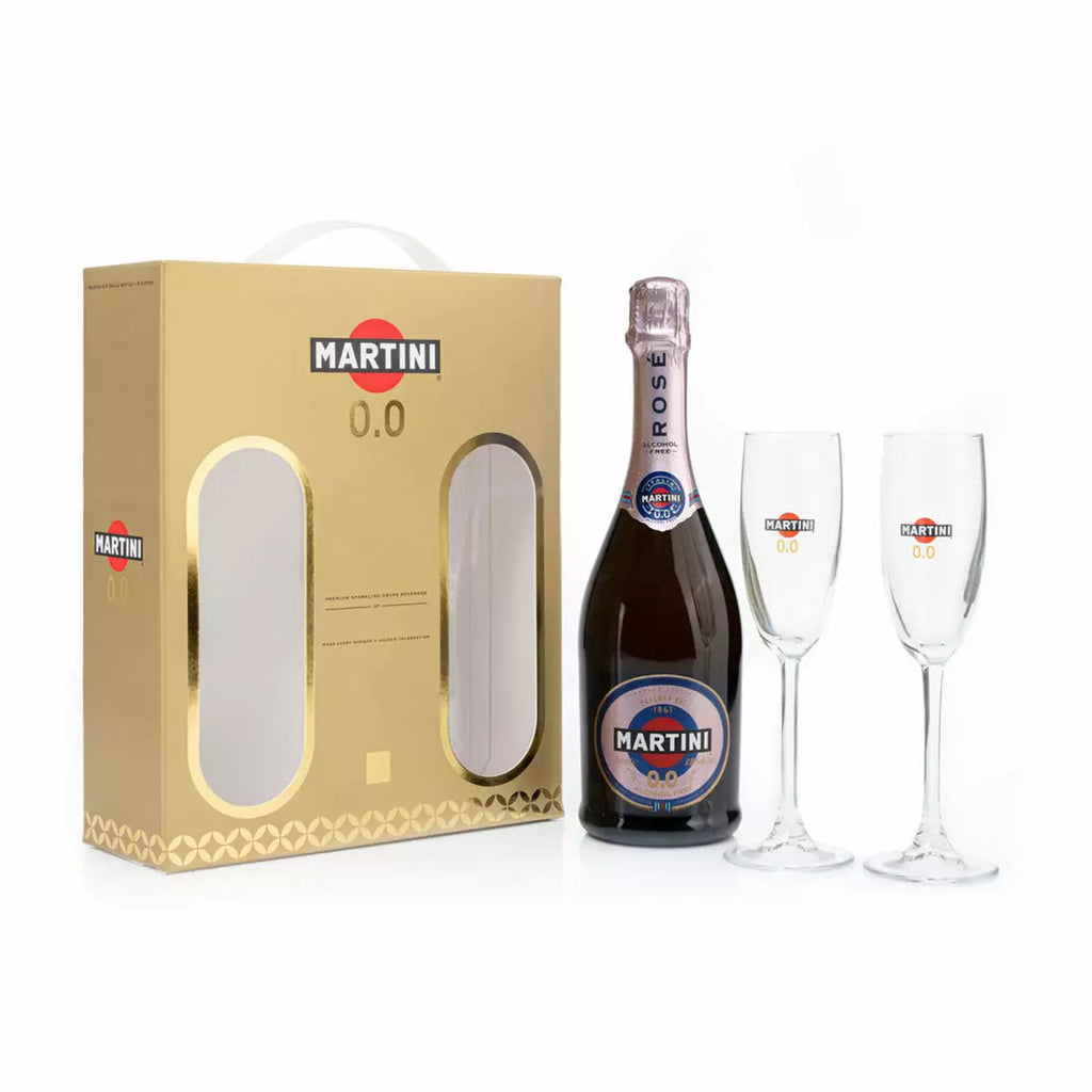Gift Set Martini Rose 0.0 Non Alcoholic Premium Sparkling Grape Beverage, 75cl